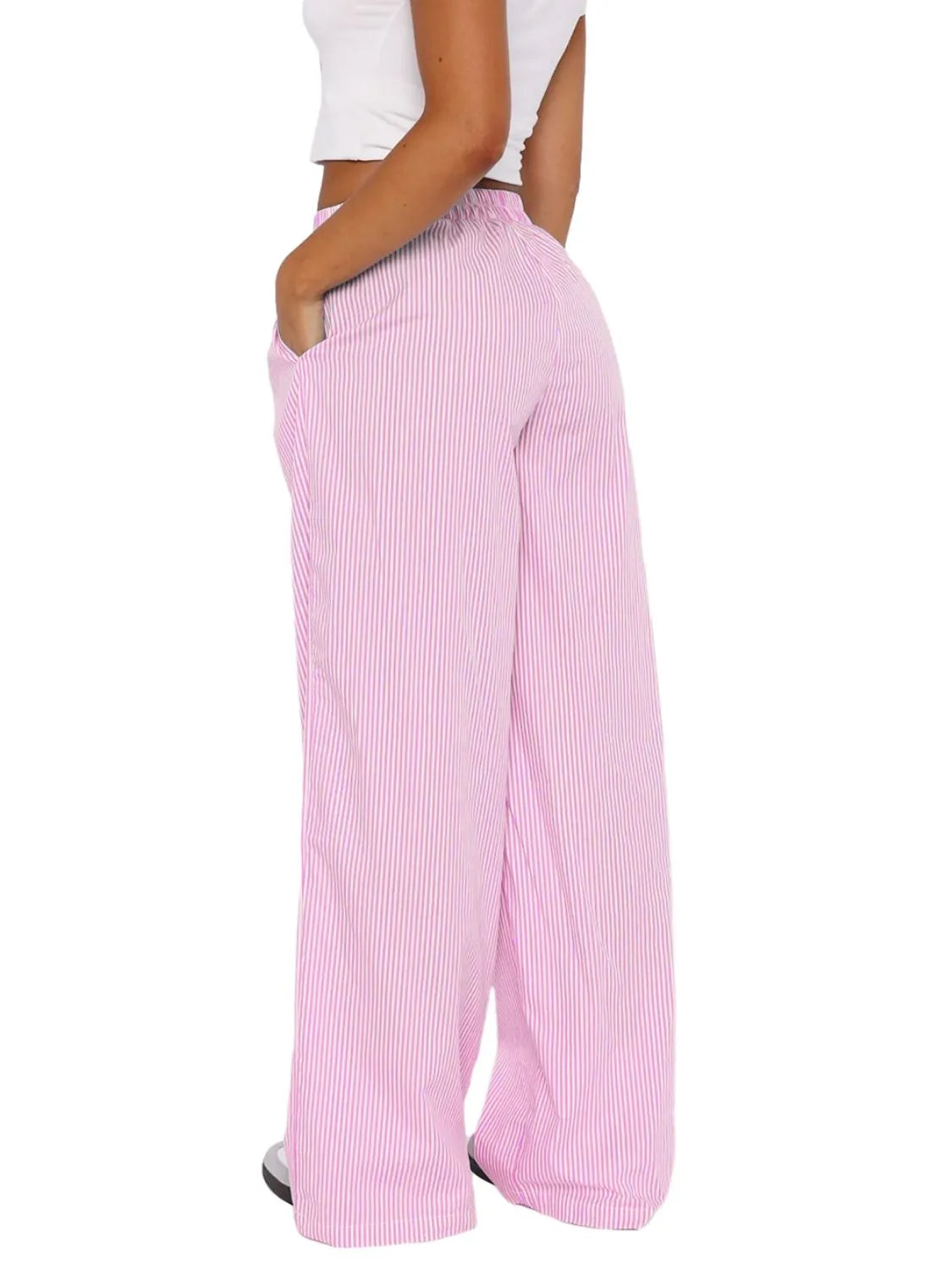 Pocketed Striped Wide Leg Pants - Roe Creation