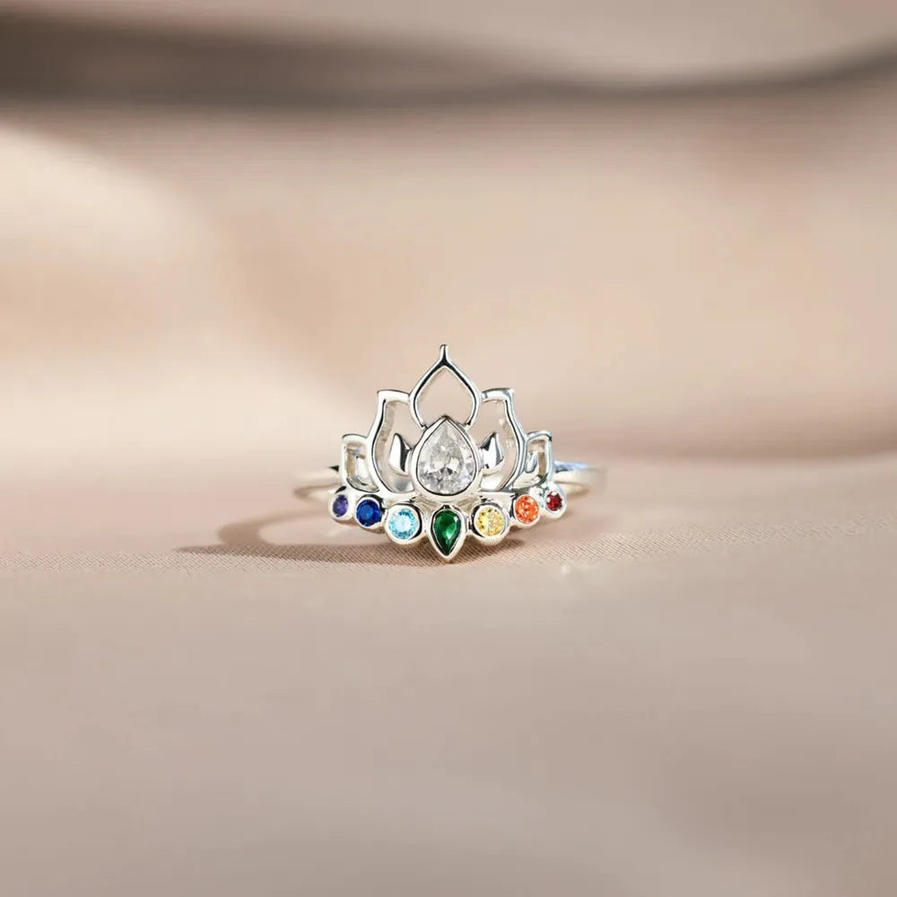 925 Sterling Silver Inlaid Zircon Lotus Shape Ring - Roe Creation