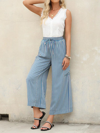 Contrast Striped Wide leg Pants - Roe Creation