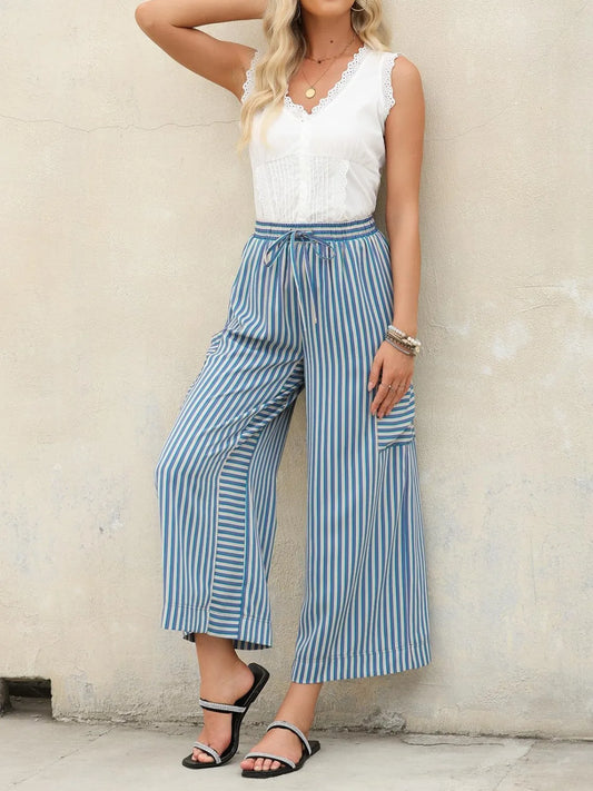 Contrast Striped Wide leg Pants - Roe Creation