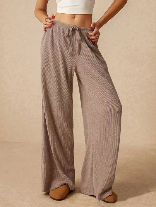Ribbed Drawstring Wide Leg Pants - Roe Creation