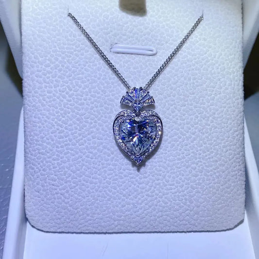 3 Carat Moissanite 925 Sterling Silver Heart Pendant Necklace - Roe Creation