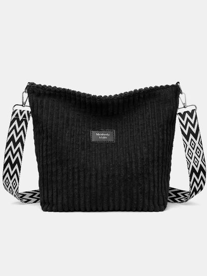Solid Colour Corduroy Crossbody Bag with Removable Strap - Roe Creation