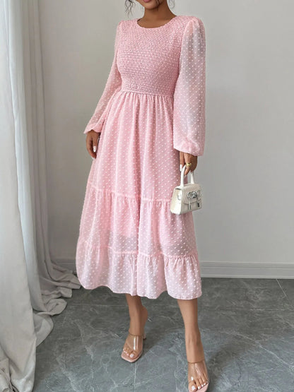 Polka Dot Long Sleeve Tiered Midi Dress - Roe Creation