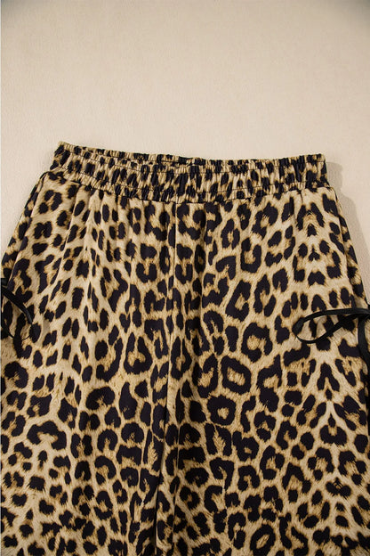 Leopard Bow Tie Elastic Waist Pants - Roe Creation