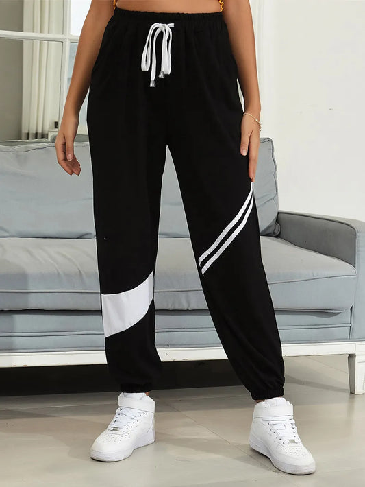 Drawstring Contrast Joggers with Pockets - Roe Creation