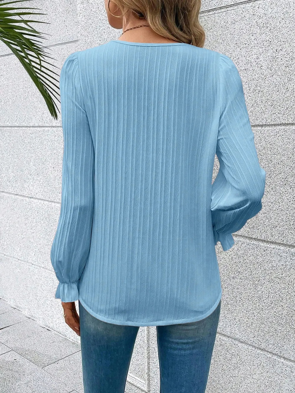 V-Neck Blouse with Lace Detail and Flounce Sleeves - Roe Creation