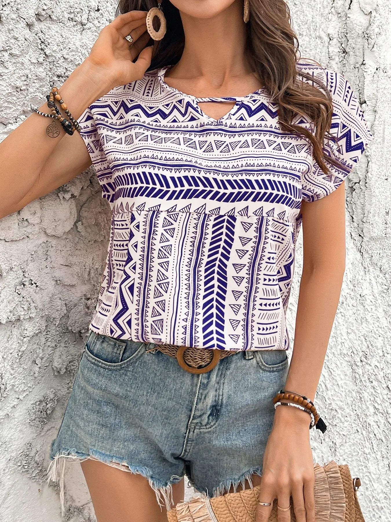 Boho Ethnic Short Sleeve Blouse - Roe Creation