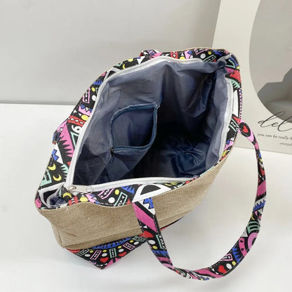 Medium Tote Bag with Ethnic Pattern Details - Roe Creation