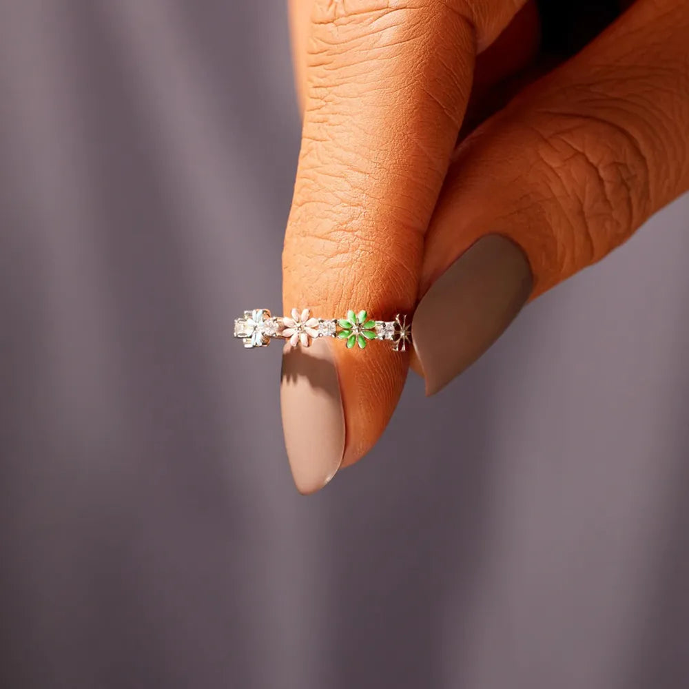 Flower Shape 925 Sterling Silver Zircon Ring - Roe Creation
