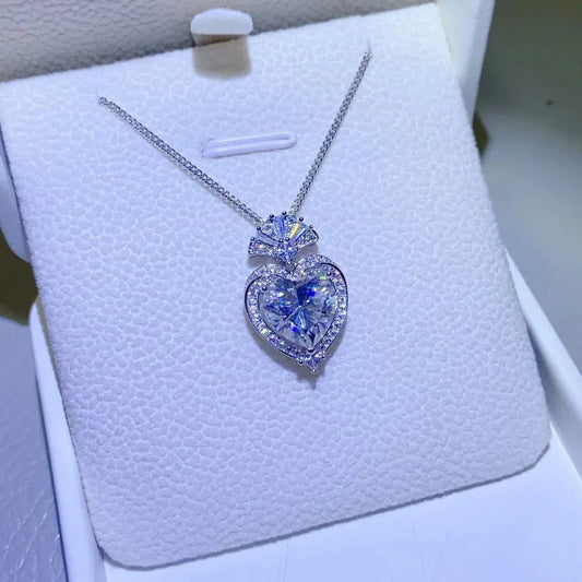 3 Carat Moissanite 925 Sterling Silver Heart Pendant Necklace - Roe Creation
