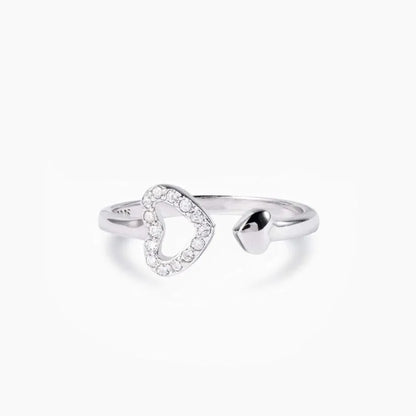 925 Sterling Silver Inlaid Zircon Heart Open Ring - Roe Creation