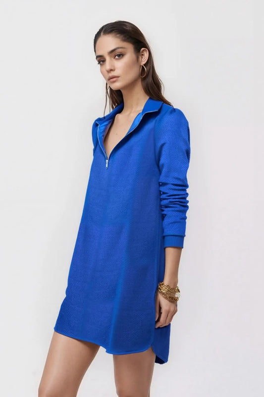 Double Take Textured Quarter Zip Long Sleeve Dress - Roe Creation