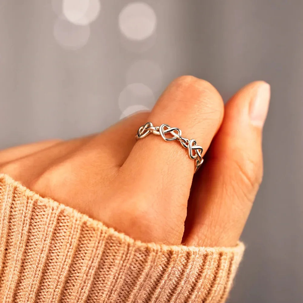 Knotted Hearts 925 Sterling Silver Open Ring - Roe Creation