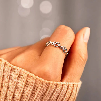 Knotted Hearts 925 Sterling Silver Open Ring - Roe Creation