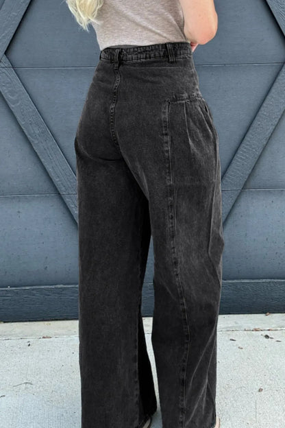 High Rise Wide Leg Jeans with Pockets - Roe Creation