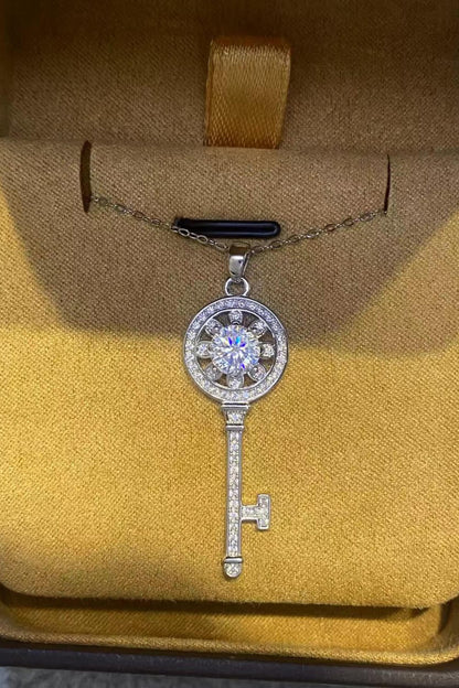 1 Carat Moissanite Platinum-Plated Key Pendant Necklace - Roe Creation