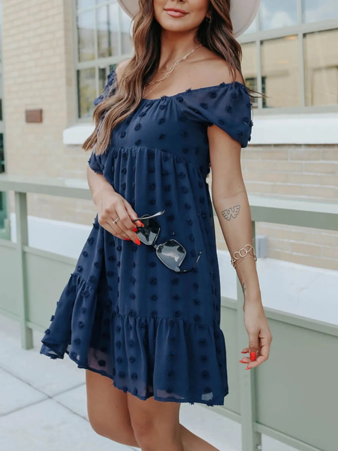 Swiss Dot Square Neck Mini Dress - Roe Creation