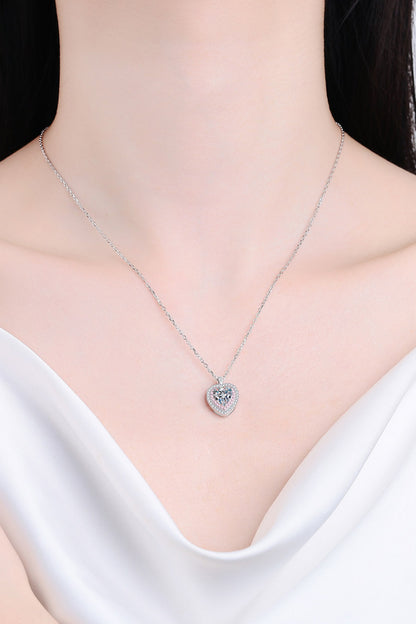925 Sterling Silver 1 Carat Moissanite Heart Pendant Necklace - Roe Creation
