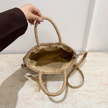 Braided Strap Paper Weave Shoulder Bag - Roe Creation
