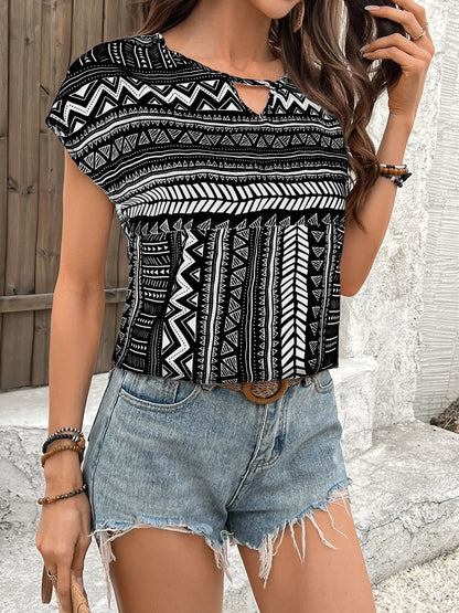 Boho Ethnic Short Sleeve Blouse - Roe Creation