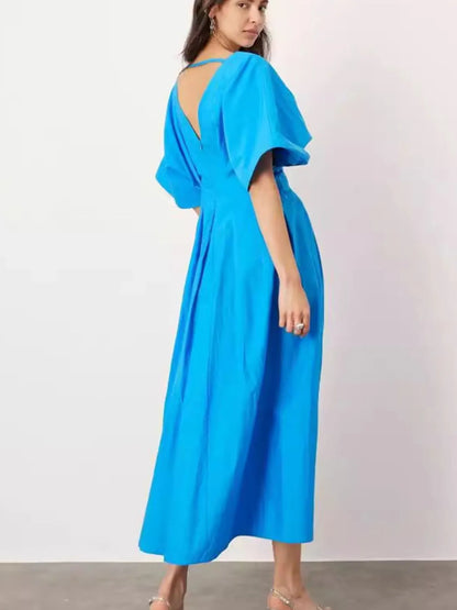 V-Neck Half Sleeve Midi Dress - Roe Creation