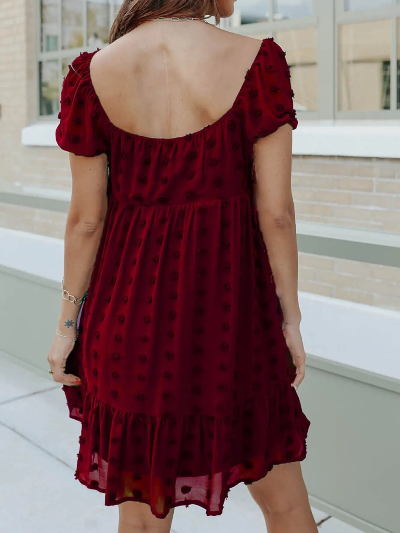 Swiss Dot Square Neck Mini Dress - Roe Creation