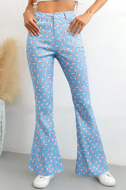 Printed High Waist Flare Pants with Functional Pockets – Women’s Trendy Trousers - Roe Creation