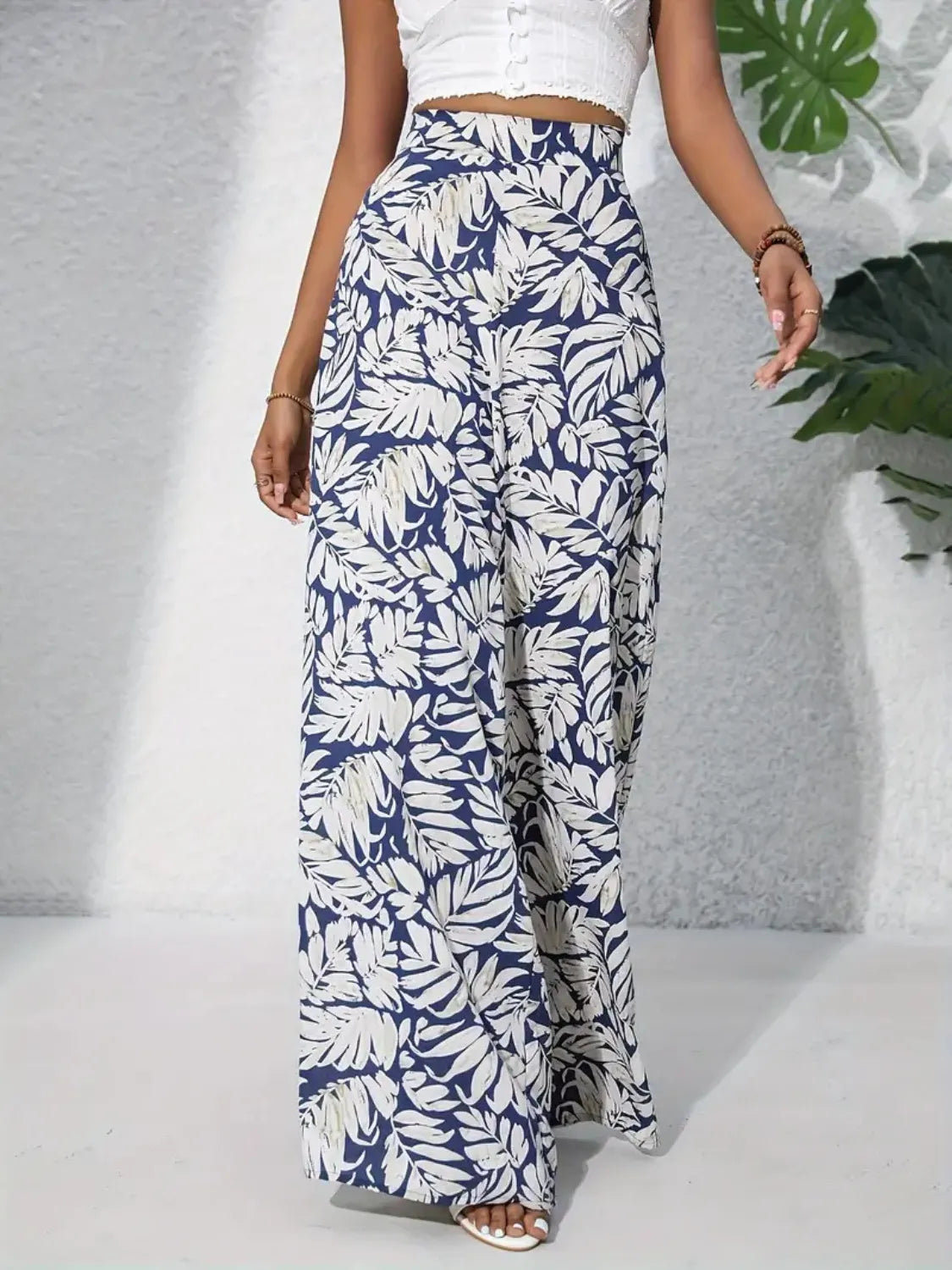 Printed High Waist Wide Leg Pants - Roe Creation