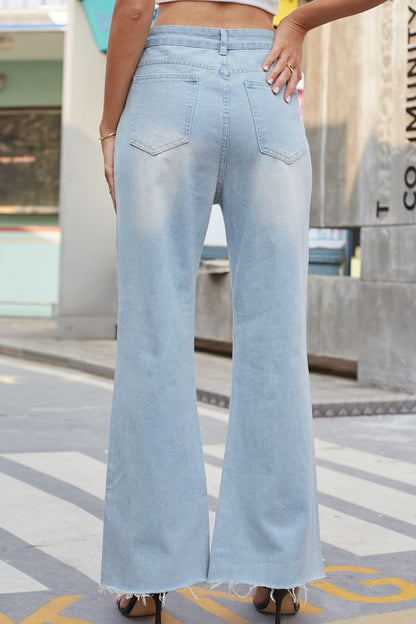 Distressed Buttoned Loose Fit Jeans - Roe Creation