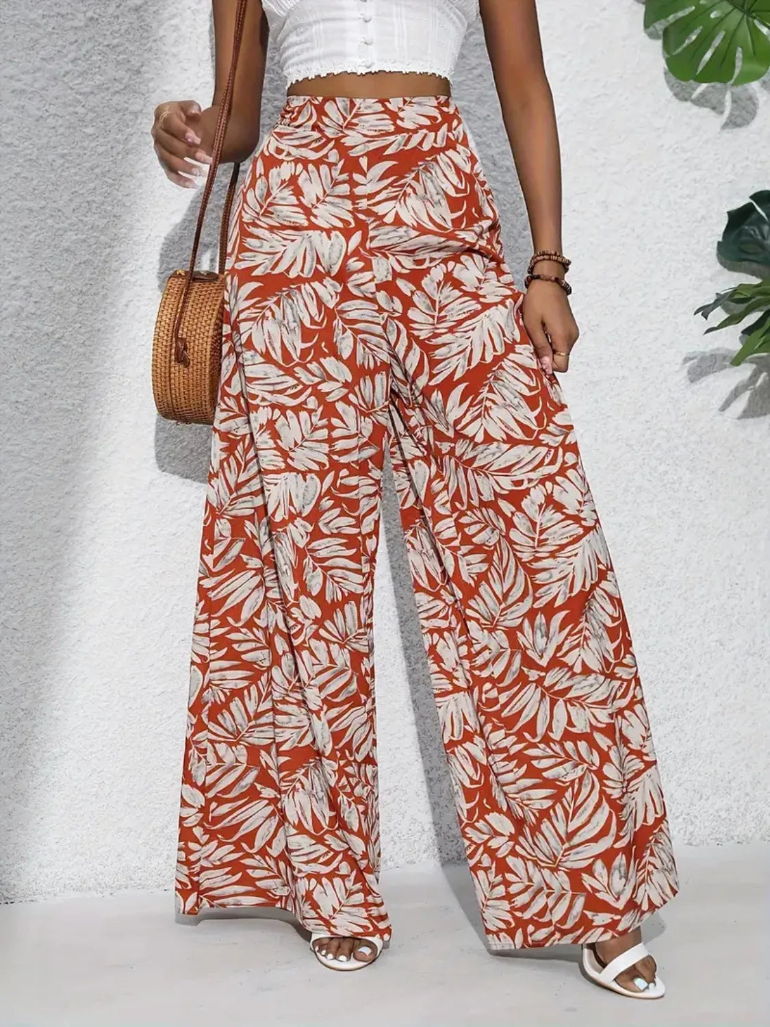 Printed High Waist Wide Leg Pants - Roe Creation