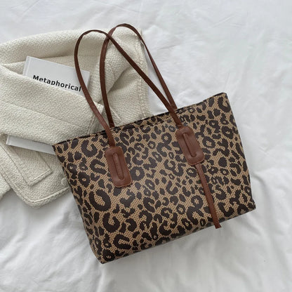 Leopard Print PU Leather Tote Bag - Roe Creation