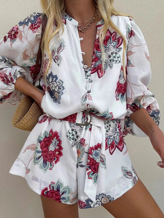 Floral Print Long Sleeve Romper - Roe Creation