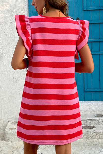 Striped Mini Dress with Cap Sleeves – Casual Summer Style - Roe Creation