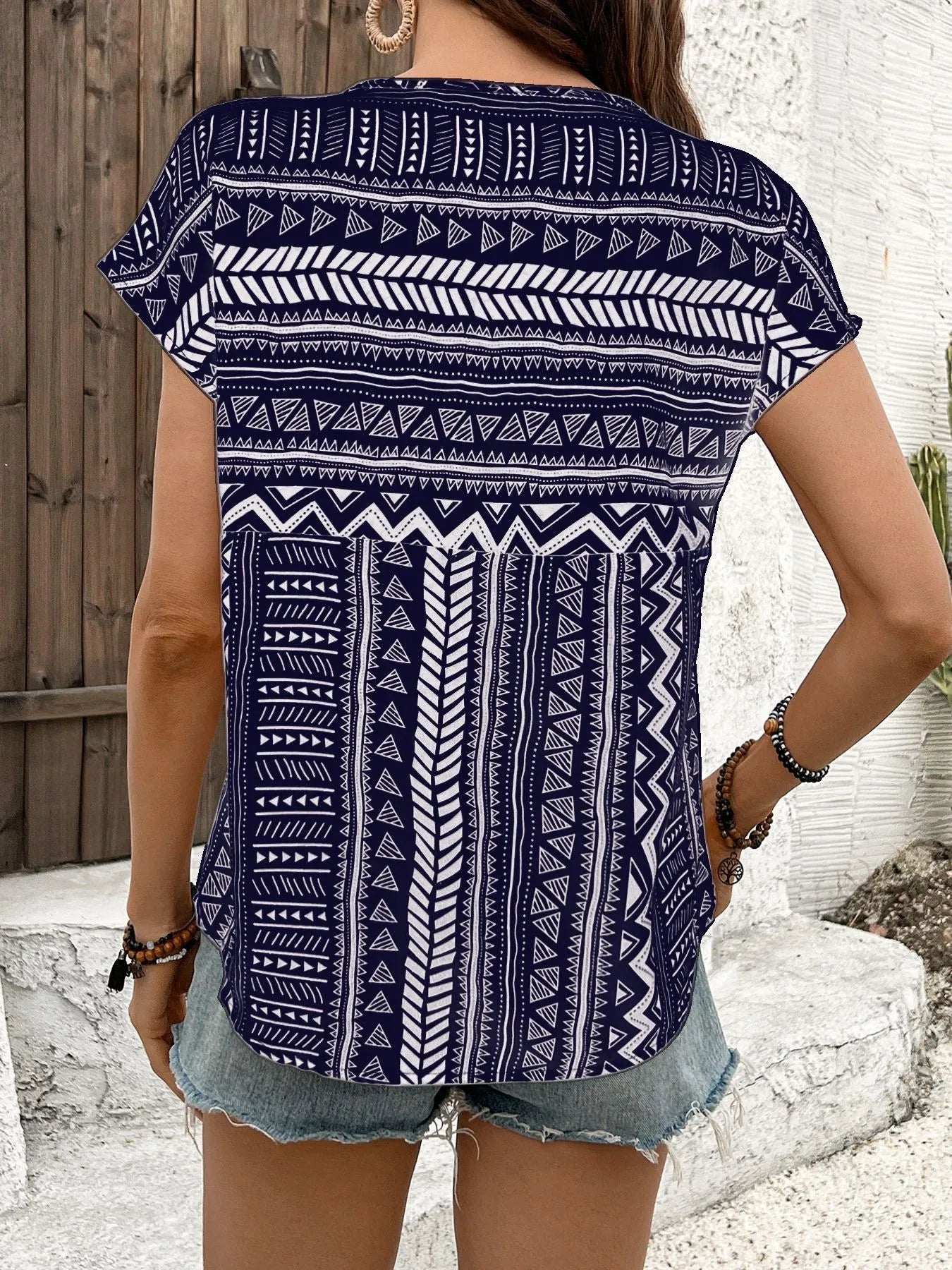 Boho Ethnic Short Sleeve Blouse - Roe Creation