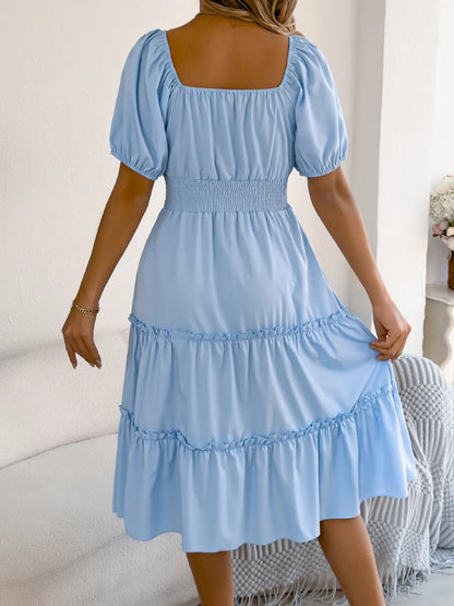 Square Neck Short Puff Sleeve Dress - Roe Creation