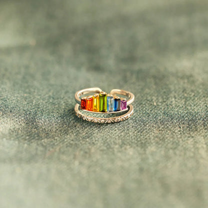 Zircon 925 Sterling Silver Double-Layered Ring - Roe Creation