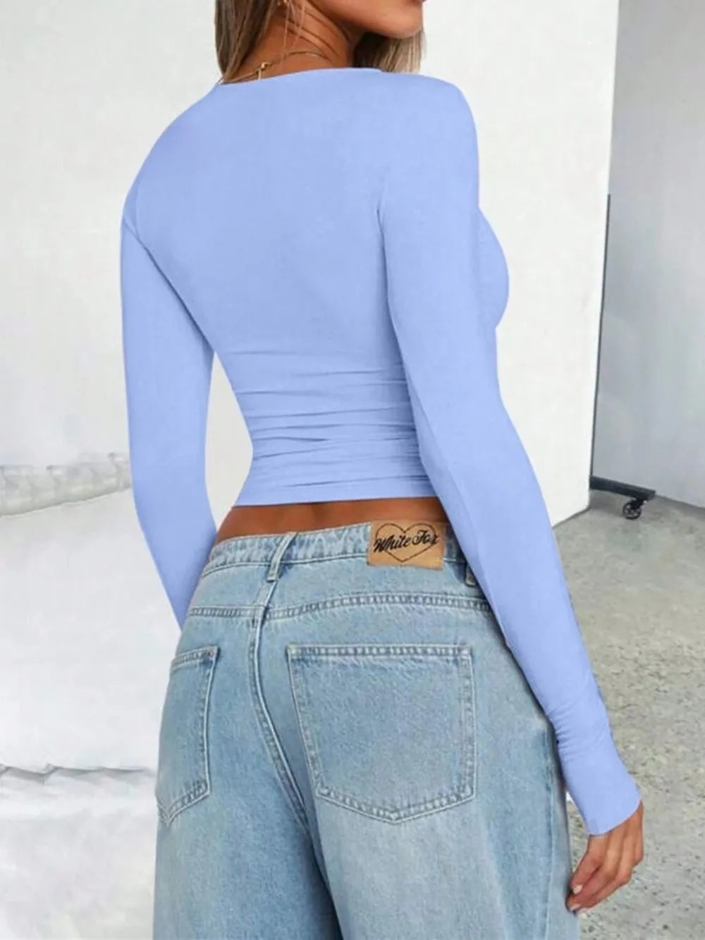 Solid Color Round Neck Long Sleeve T-Shirt - Roe Creation