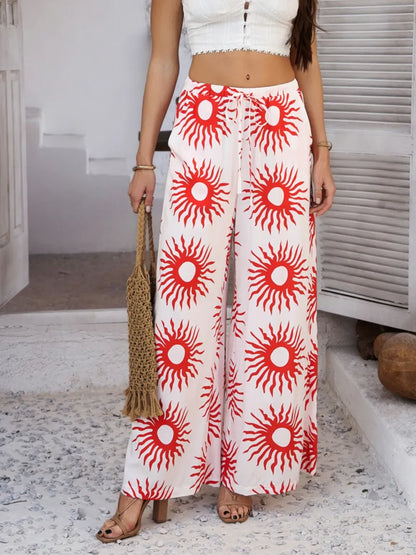 Devine Drawstring Printed Wide Leg Pants - Roe Creation