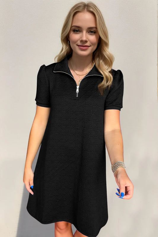 Oh Textured Quarter Zip Short Sleeve Dress - Roe Creation