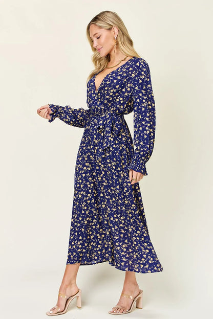 Double Take Full Size Tie Back Flounce Sleeve Dress - Roe Creation
