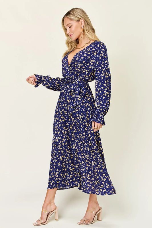 Double Take Full Size Tie Back Flounce Sleeve Dress - Roe Creation