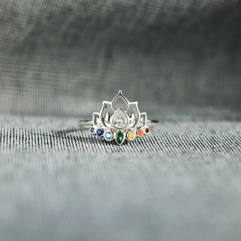925 Sterling Silver Inlaid Zircon Lotus Shape Ring - Roe Creation