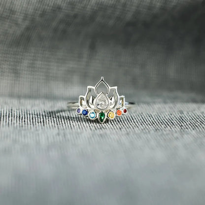 925 Sterling Silver Inlaid Zircon Lotus Shape Ring - Roe Creation