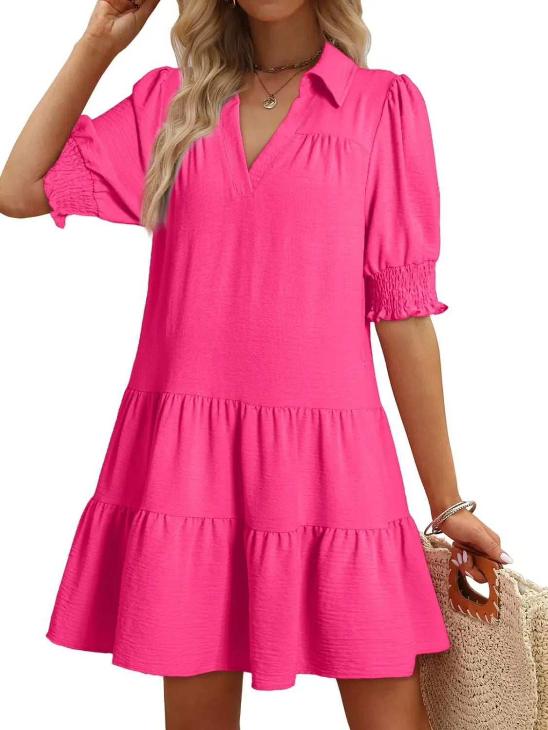 Johnny Collar Short Sleeve Mini Dress - Roe Creation