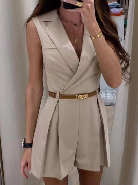 Solid Sleeveless Surplice Romper - Roe Creation