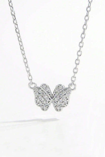 925 Sterling Silver Zircon Butterfly Pendant Necklace - Roe Creation