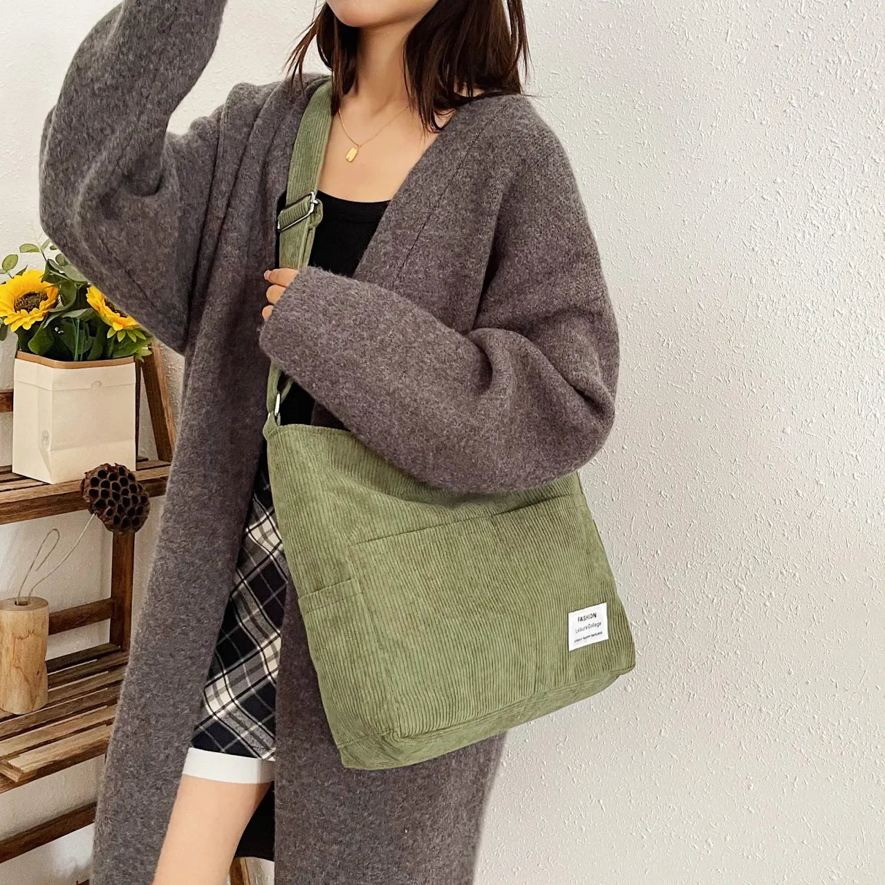 Corduroy Crossbody Messenger Bag - Roe Creation