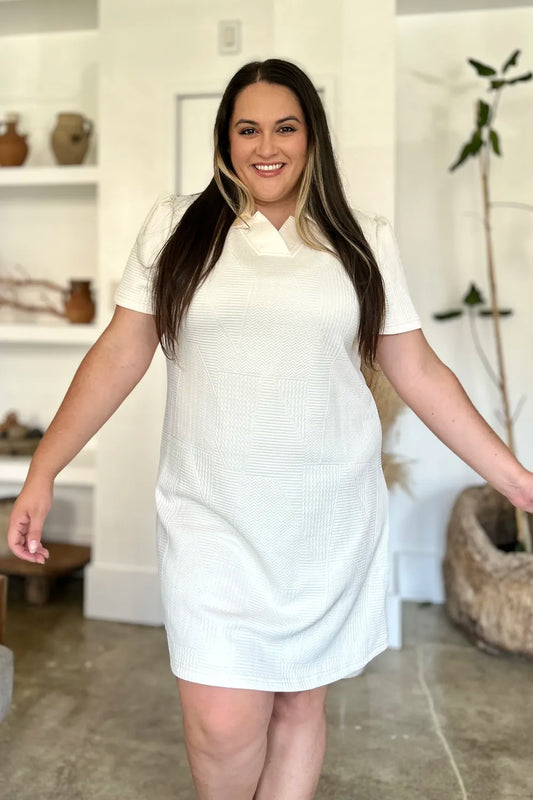 Double Take Full Size Texture Short Sleeve Dress - Roe Creation