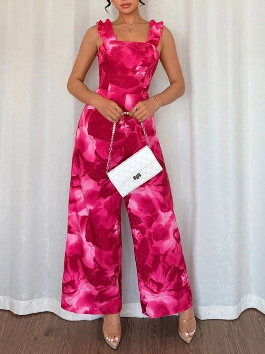 Floral Print Square Neck Wide Leg Jumpsuit - Roe Creation